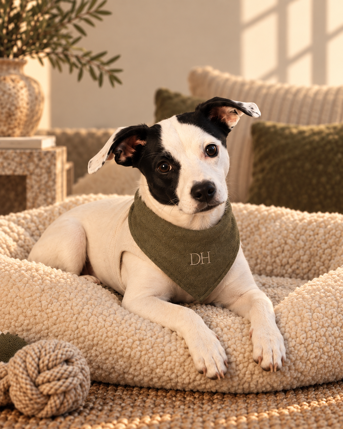 DEVON HALL Pet Bandana on Devon's dog — styling mockup 4